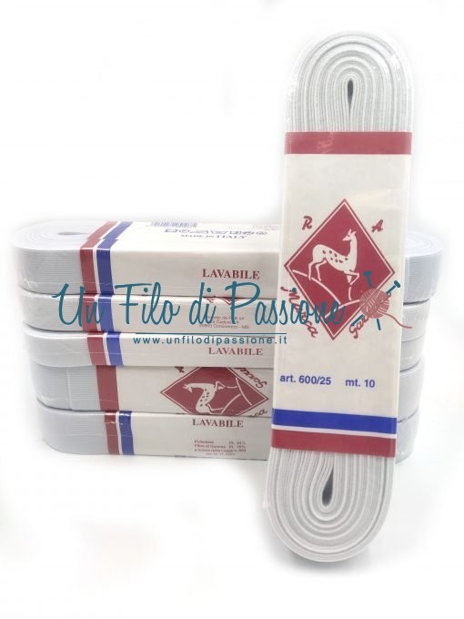 10 Metri Elastico 2,5 cm Bianco